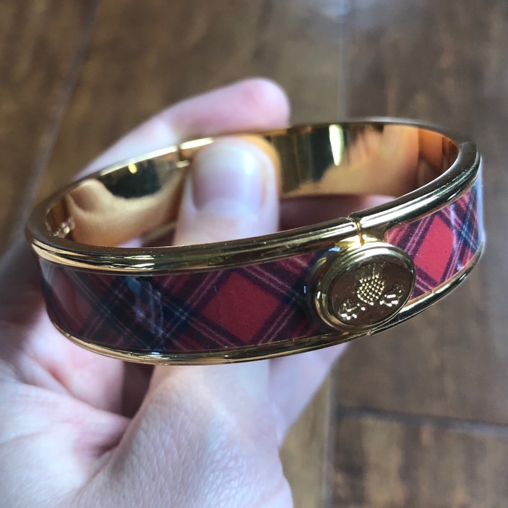 Red Plaid & Gold Mackenzie-Childs Bracelet